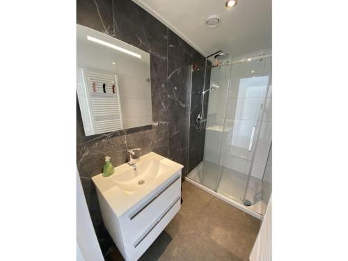 een badkamer met een wastafel en een douche bij Cube Elite Noteboom 11 in Hulshorst