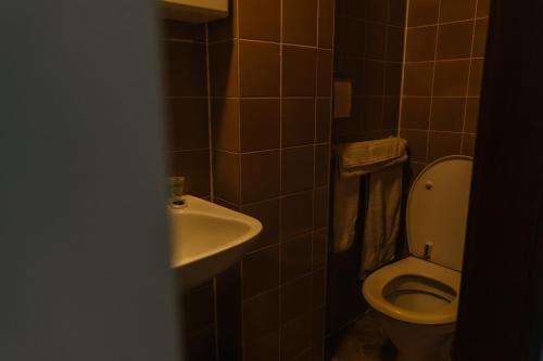 カステルレーにあるHotel Kempenrustのバスルーム(白いトイレ、シンク付)