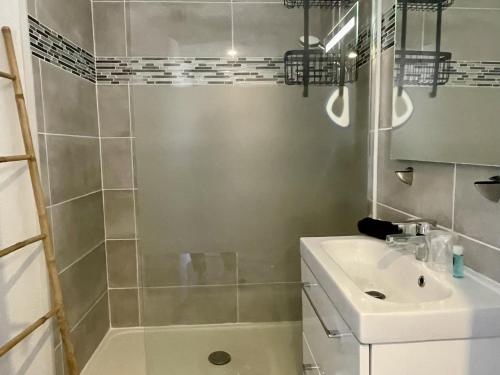 a bathroom with a shower and a sink at Appartement Moderne 5 Couchages avec Parking et Piscine - FR-1-748-8 in Canet-en-Roussillon