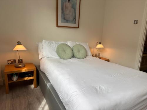 ein Schlafzimmer mit einem Bett mit zwei Kissen darauf in der Unterkunft Gallery Apartments in London