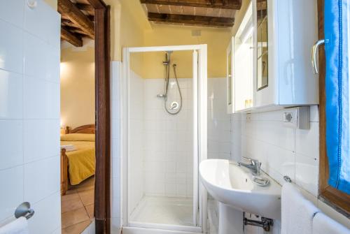 un baño con lavabo y ducha en Faetino - Pavone, en San Marziale