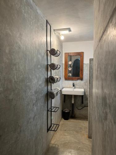 本托塔The Cottage Bentota的浴室里有洗手池和镜子