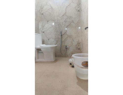 a bathroom with a toilet and a sink at Hotel Shree Jee Bhawan, Sitapur in Sītāpur Mūāfi