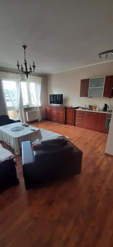duży pokój z 2 łóżkami i kuchnią w obiekcie Apartament Piernikowy w Toruniu