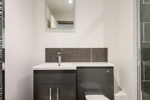 a bathroom with a sink and a toilet at Fantastic 1 Bedroom Apartment in Central Hull in Hull