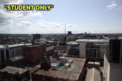 an aerial view of a city with buildings at Student Only Zeni Ensuite Rooms Belfast in Belfast