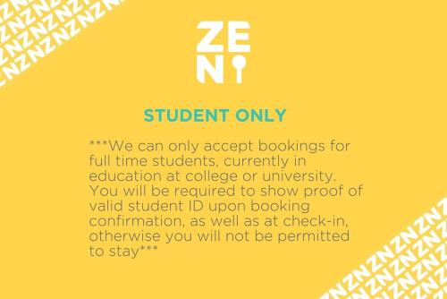 um poster amarelo com um texto apenas para estudantes em Student Only Zeni Ensuite Rooms Belfast em Belfast