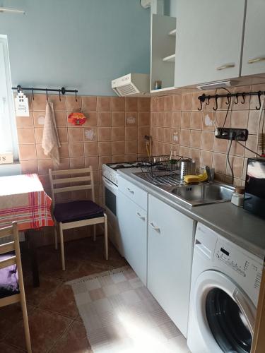 Il comprend une cuisine équipée d'un évier et d'un lave-linge. dans l'établissement Anett lak, à Oradea