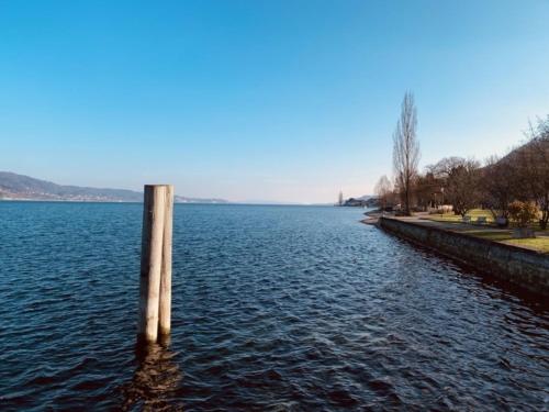 a pole in the middle of a body of water at Haus Elstar in Bodman-Ludwigshafen