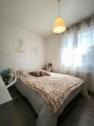 普羅旺斯艾克斯的住宿－Le nid provençal，一间带一张大床的卧室,位于带窗户的房间内