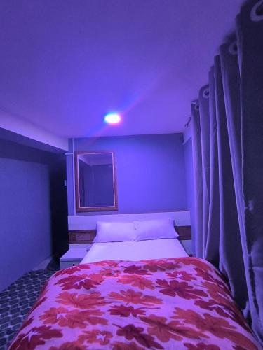 - une petite chambre avec un lit et une couverture rouge dans l'établissement HOTEL CENTRE POINT RESTAURANT & Lodge, à Tāplejung
