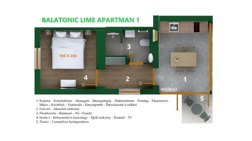 a floor plan of a bathroom line apartment at Balatonic Lime apartmanház in Siófok