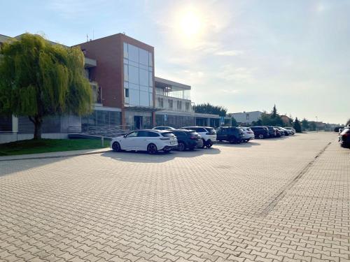 a row of cars parked in a parking lot at Hotel Ponteo - Activity Park in Bratislava