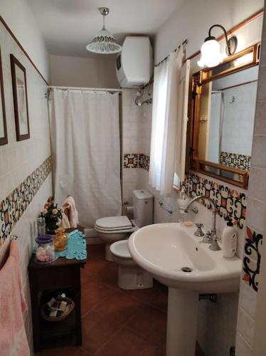 a bathroom with a sink and a toilet and a mirror at Da Daniela in Lentini