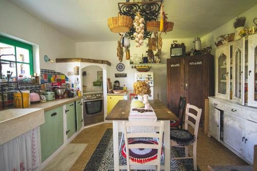 a kitchen with a table and chairs in a room at Apartma Župelefski raj in Kapele