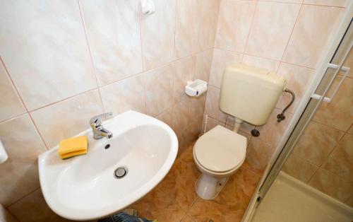 een badkamer met een wastafel en een toilet bij Apartments in Pula/Istrien 10950 in Veruda