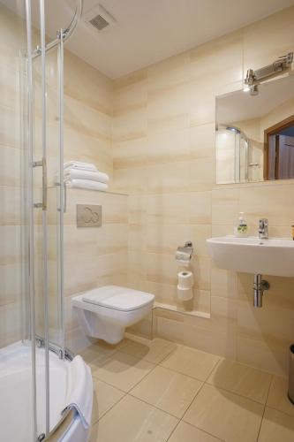 een badkamer met een toilet en een wastafel bij Hotel Alexandra in Olesno