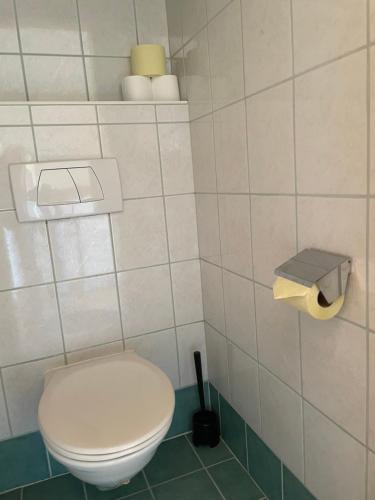 a bathroom with a toilet and a roll of toilet paper at Apartment Sommer am Faaker See in Faak am See