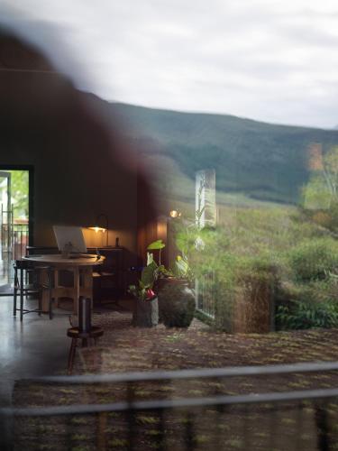 a room with a table with a laptop on it at Hôtel le Tuit-Tuit in La Plaine des Palmistes
