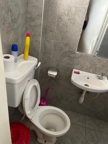 內羅畢的住宿－Lulu’s staycations Tsavo，浴室配有白色卫生间和盥洗盆。