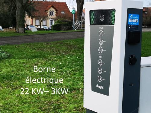 a parking meter in the grass next to a house at L'ARBOGAST in Herrlisheim