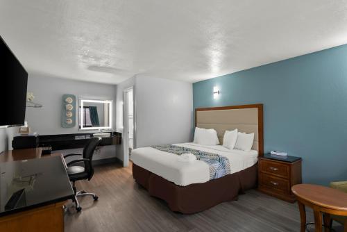 班戈的住宿－Americas Best Value Inn Bangor，配有一张床和一张书桌的酒店客房