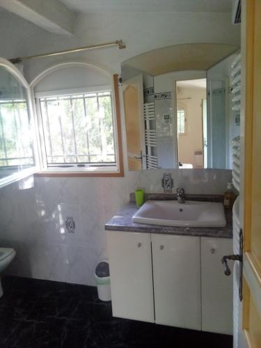 a bathroom with a sink and a mirror at chambre indépendante avec salle de bains privative in Grasse
