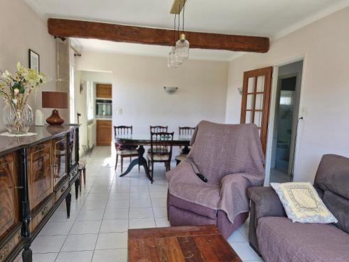 un salon avec un canapé et une table dans l'établissement Maison le murier, à Aubignan