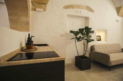 a kitchen with a sink and a potted plant at Mediterranee Suite in Lecce