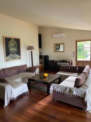 un salon avec des canapés et une table basse dans l'établissement Magnifique villa toute climatisée, à Éguilles