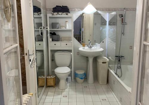 une salle de bain avec toilettes, lavabo et douche dans l'établissement Logement Atypique, à Villefranche-sur-Mer