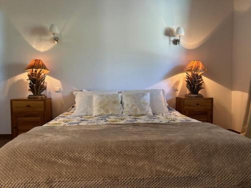 a bedroom with a large bed with two night stands at Les Villas de Petra Grossa in Figari