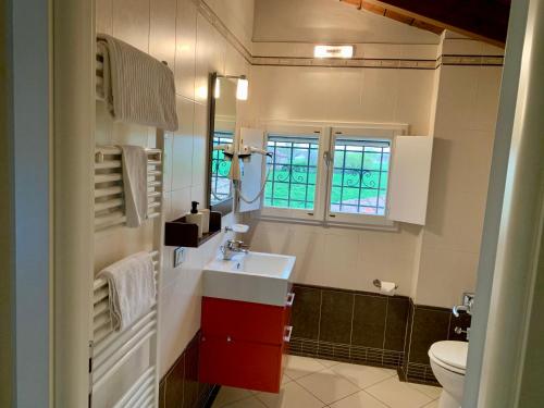 a bathroom with a sink and a toilet at VILLA CAMPESTRE in Colombaro