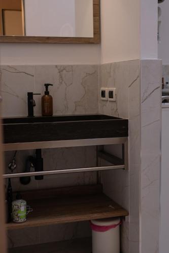 a kitchen counter with a sink and a shelf at RESIDENCE BACO Da SETA in Mestre