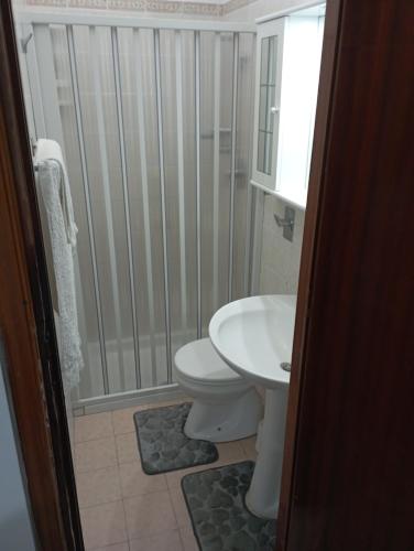 ein Bad mit einer Dusche, einem WC und einem Waschbecken in der Unterkunft B & B/Affittacamere I Dolci sogni in Niscemi