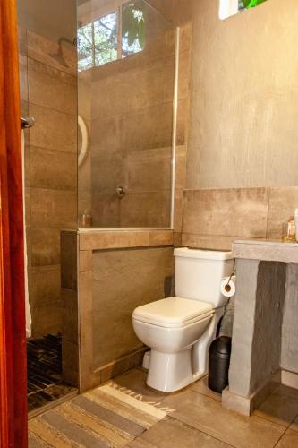 a bathroom with a toilet and a shower at Waters on Willows in Pretoria