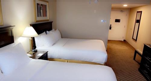 a hotel room with two beds and a lamp at Holiday Inn Express & Suites Huntsville by IHG in Huntsville