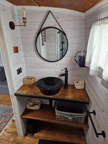 uma casa de banho com um lavatório e um espelho em Peniche Gisèle 1930 - Dijon em Dijon