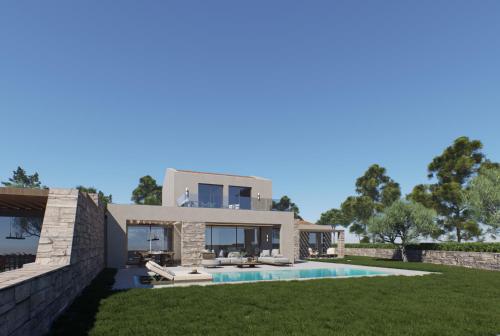 una casa con piscina frente a un patio en Valerozo Villas, en Amoudi