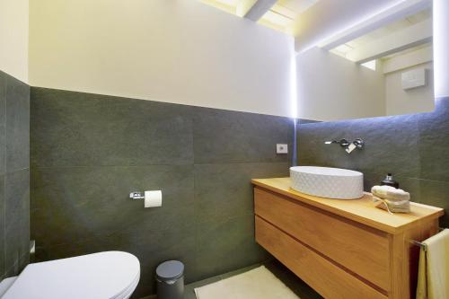 a bathroom with a white toilet and a sink at Le Bourg Charmant - Soleil d'été in Arvier