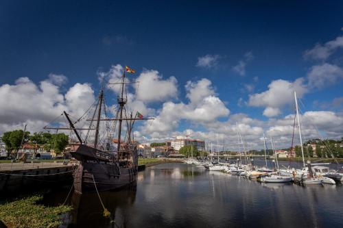 a group of boats are docked in a harbor at 480 Liberdade Apartamento in Labruge