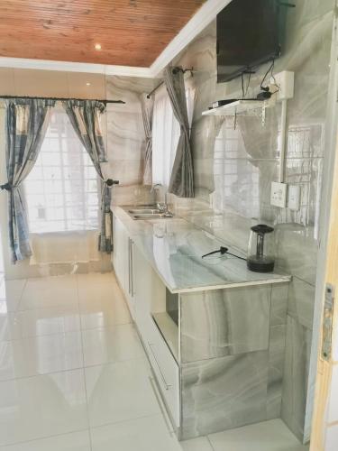 a kitchen with a sink and a counter top at P & T Guesthouses in Pietermaritzburg