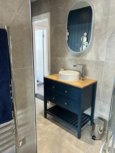 a bathroom with a sink and a mirror at Gorey retreat main house in Gorey