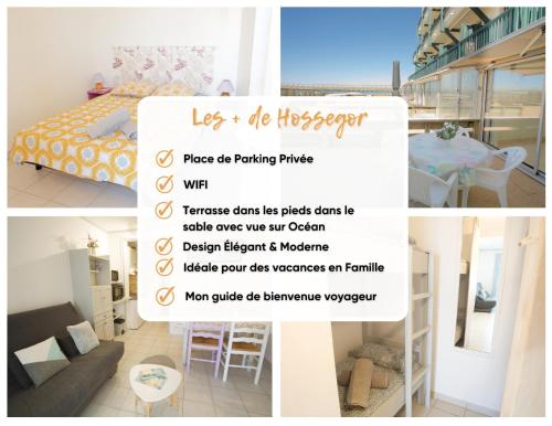 un collage de photos d'une chambre avec un lit dans l'établissement Hossegor-Plage-Surf-Famille-Parking, à Soorts-Hossegor