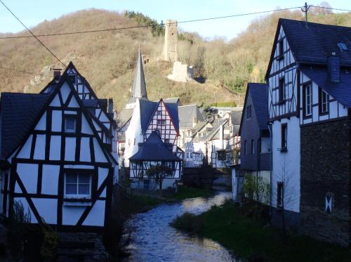 a group of houses in a town with a river at Ferienhaus Wagner in Weiler