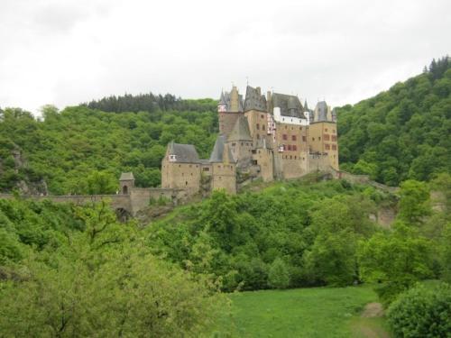 a castle on top of a hill with trees at Ferienhaus Wagner in Weiler