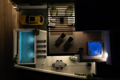 an overhead view of a living room with a tv at Villa Hillson in Makarska