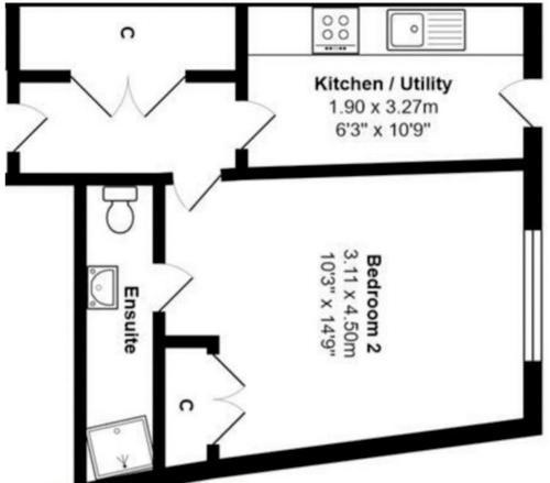 a floor plan of a small house at Modern ground floor apartment with free parking very near centre in Ripon