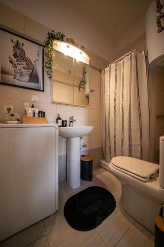 a bathroom with a sink and a toilet and a shower at Pocket House - Κοζανη in Kozani