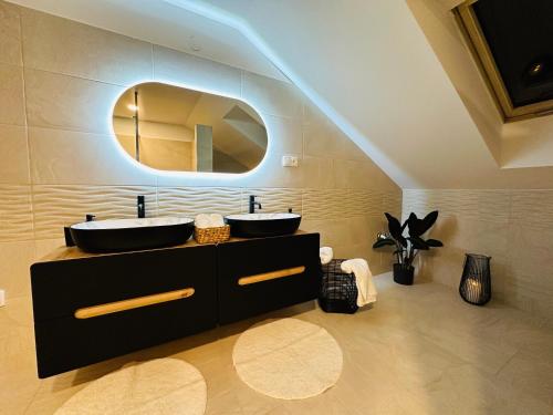雷德尼斯的住宿－Elements Lednice，浴室设有2个水槽和镜子